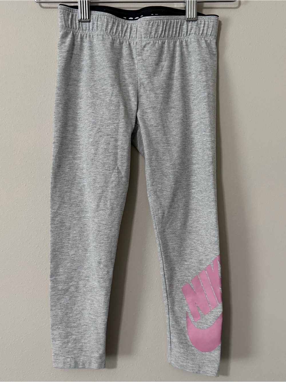 Nike Girls Gray Logo Legging Pink Swoosh Athletic Pants Size 6